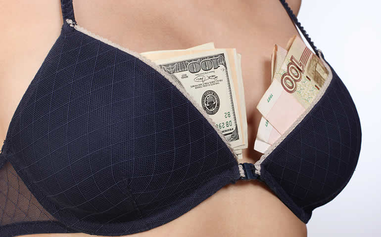 A women's bra stuff with money